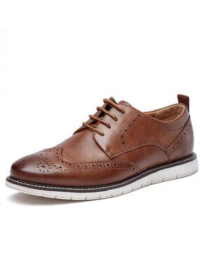 Men's Brown Wingtip Casual Leather Lace Up Fit Brogue Oxford Office Dress Shoes